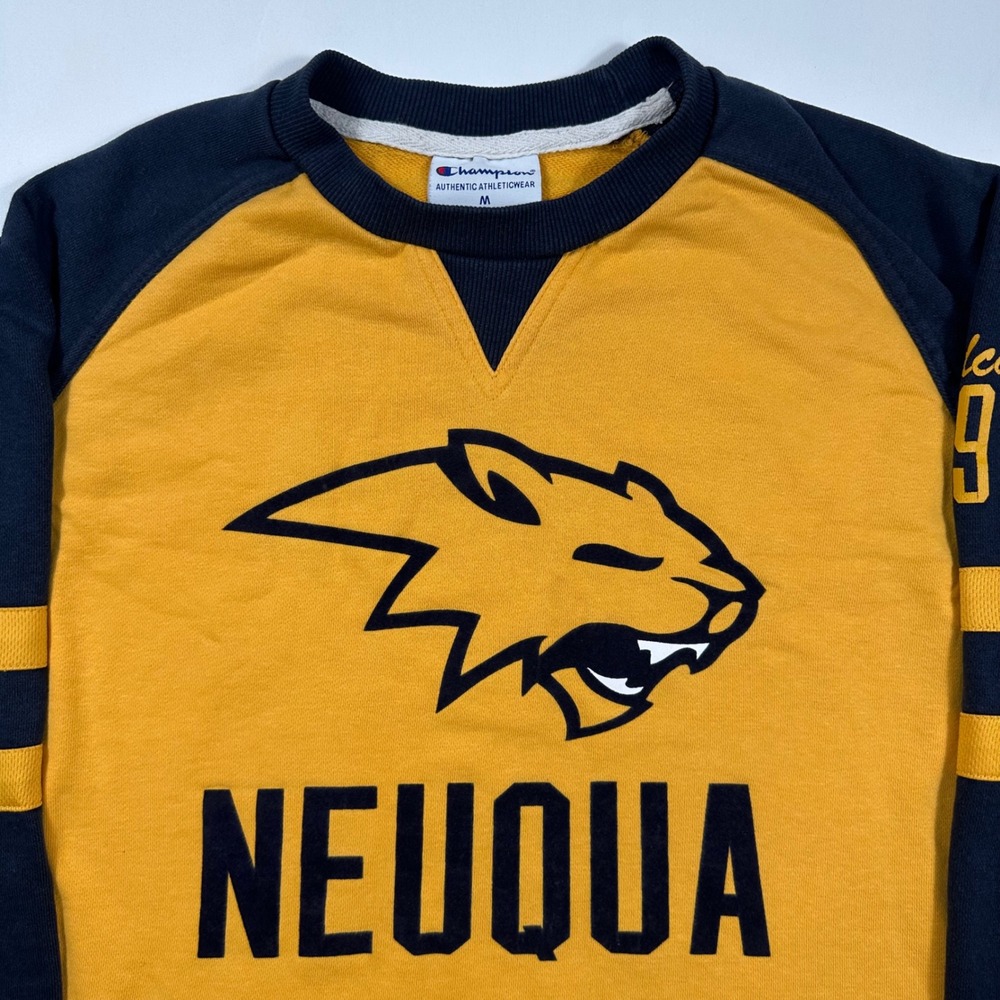 Neuqua Wildcats Champion Sweatshirt Mens Medium Raglan Yellow Navy Blue